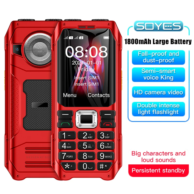 SOYES K80 GSM 2G Mobile Phone Anti-quake Fall-proof 1800mAh Dual SIM Cards MP3 FM Flashlight Loud Speaker Elder Cellphone