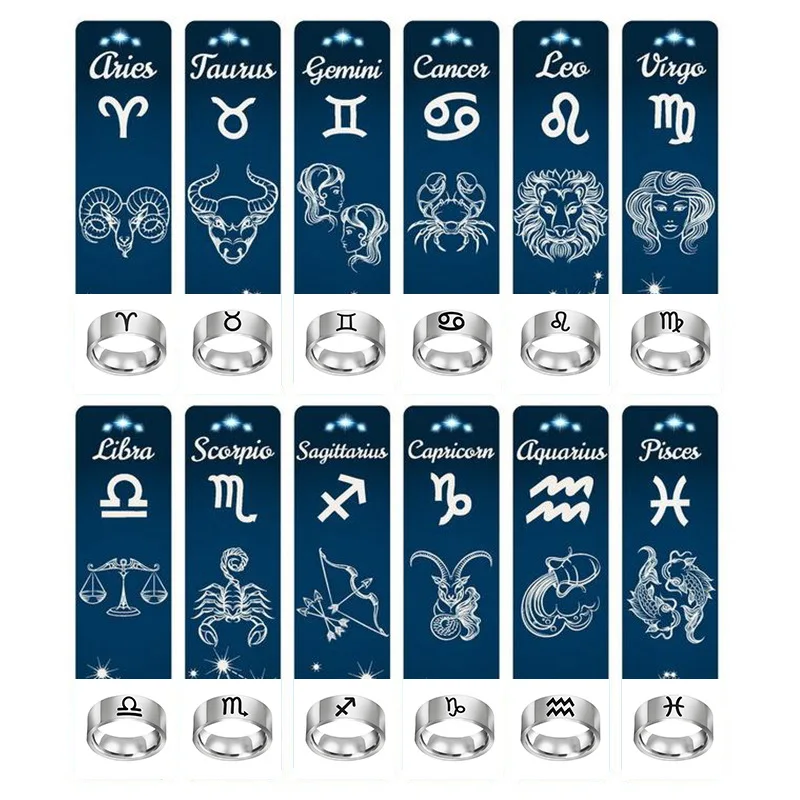 Черно-серебряный цвет нержавеющая сталь знаки зодиака для женщин и мужчин 12