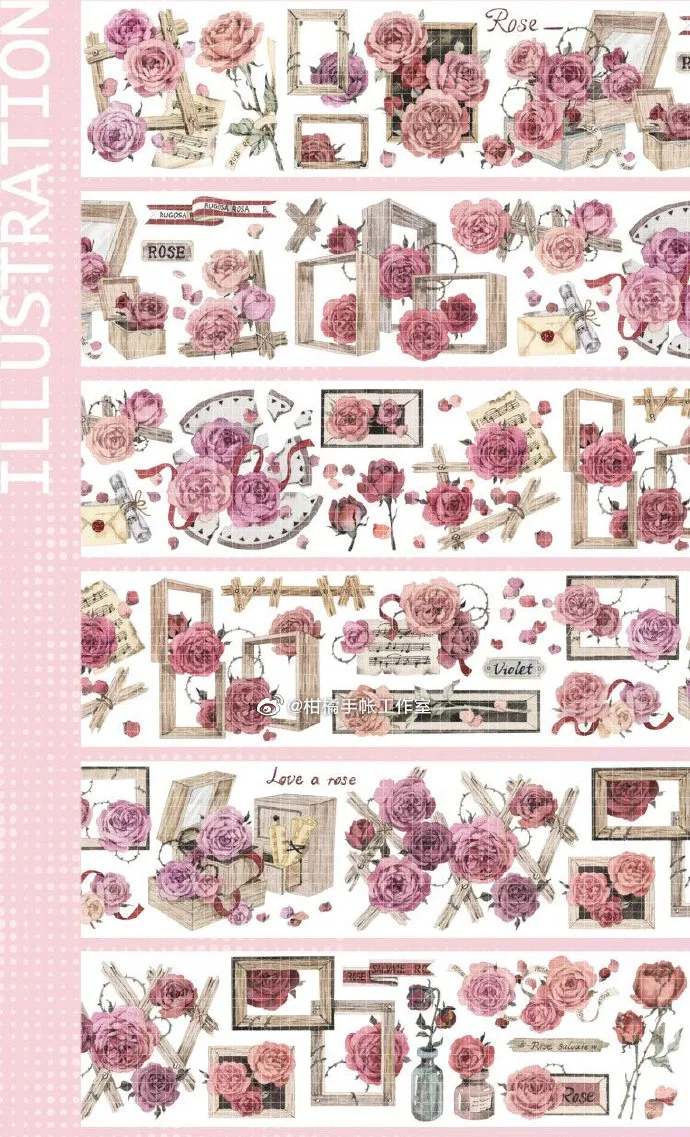 

1 Loop Pink Rose Flower Crystal PET Tape Collage Decoration
