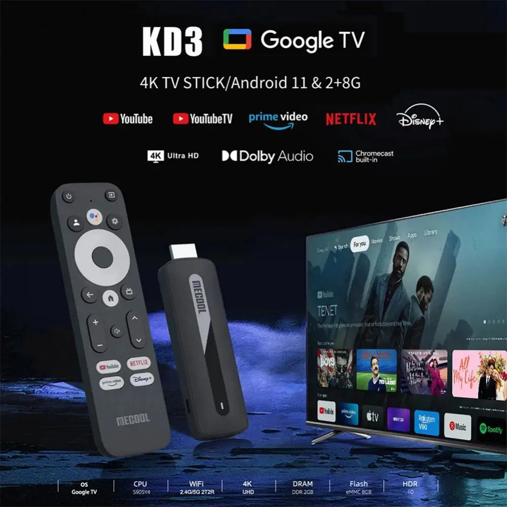 

Mecool KD3 Netflix TV Stick Amlogic S905Y4 TV Box Android 11 2GB 8GB Google Certified Voice Support AV1 5G Wifi BT5.0 TV Dongle