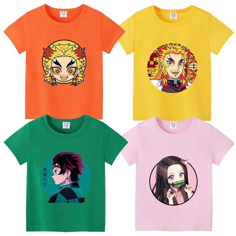 Детская одежда с рассекающим демонов футболка Kamado Tanjirou Nezuko топы коротким рукавом
