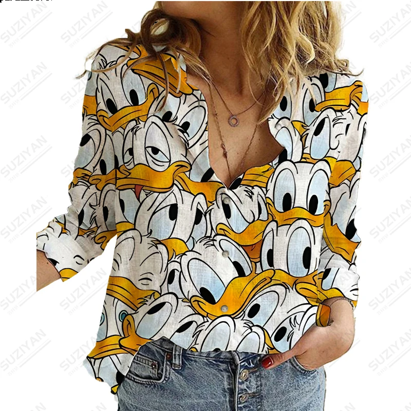 

23 New Spring and Autumn Long Sleeve Button Up Shirt Coat 3D Printed Loose and Comfortable Harajuku Fit Large Disney Donald Duck
