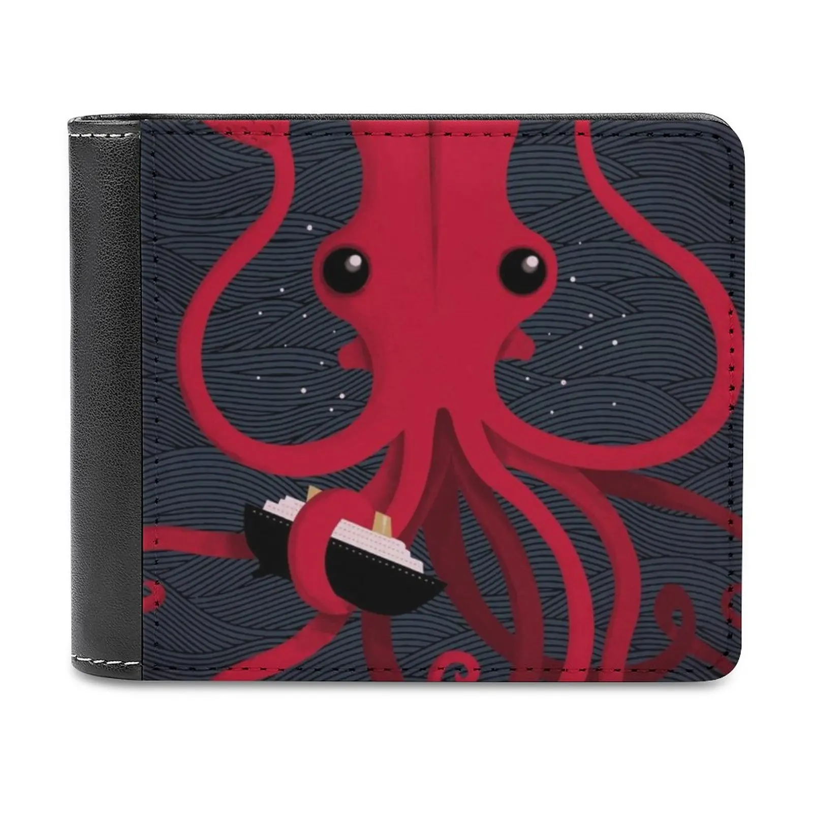 

Кожаный кошелек Kraken Attaken, мужской кошелек, персонализированный кошелек «сделай сам», подарок на день отца, карамар, монстр, существо, морской...