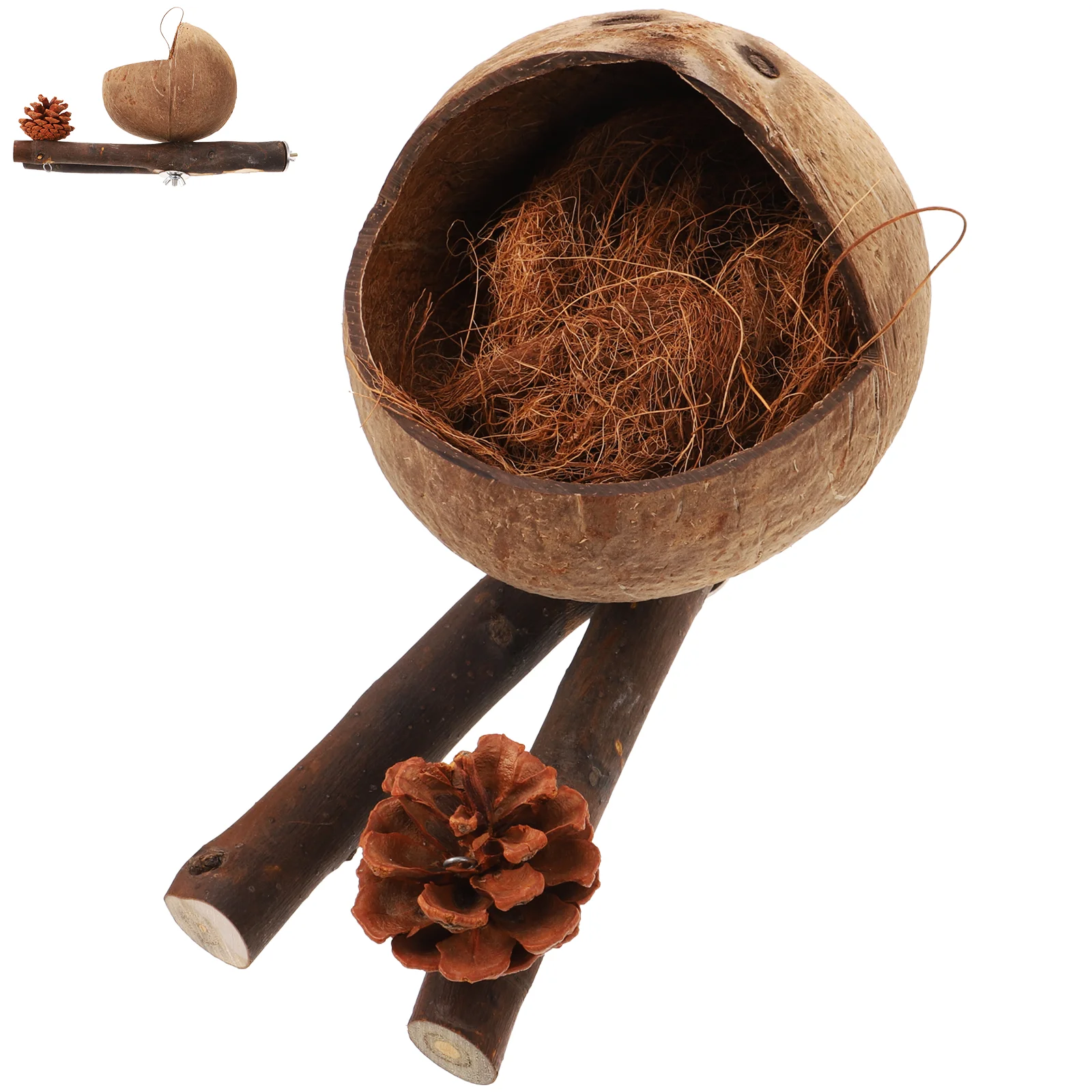 

Toys Bird House Wooden Perch Striped Bass Coconuts Shell Nest Parrot Stand Pine Cones Pet Birds