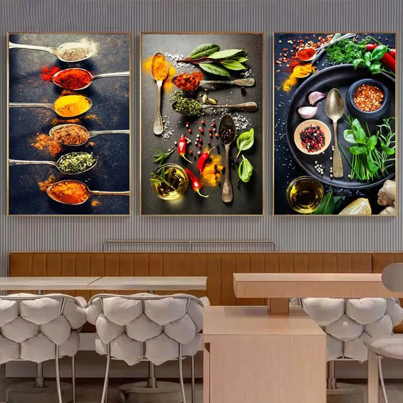 

Kitchen Art Print Kitchen Wall Decor Posters Canvas Painting Vegetable Spicies Poster Canvas Dining Room Restaurant Decoration