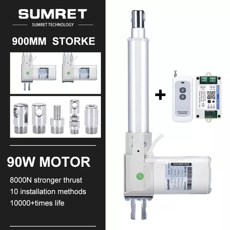 

900mm Stroke Electric Linear Actuator Kit Set RF Wireless Remote Controller Switch Module Telescopic Push Rod DC12V 24V Motor