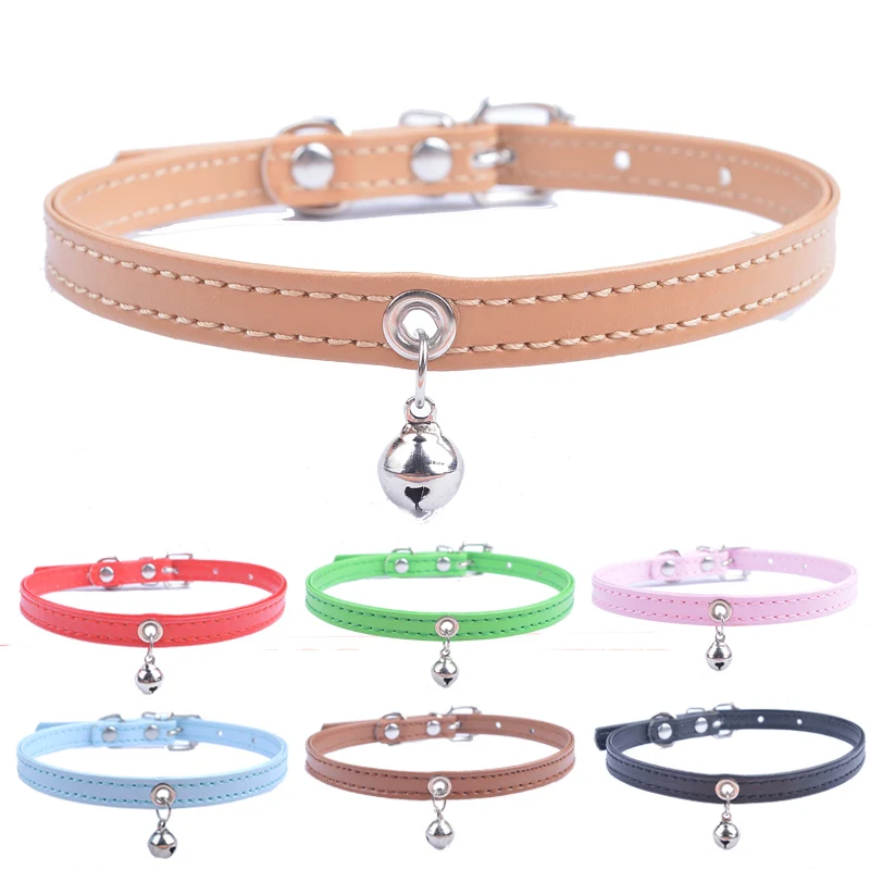 

Pu Leather Dog Collar With Bell Puppy Pet Collars For Small Dogs Adjustable 8-11'' Collars Size XXS XS S Blue Pink White Black