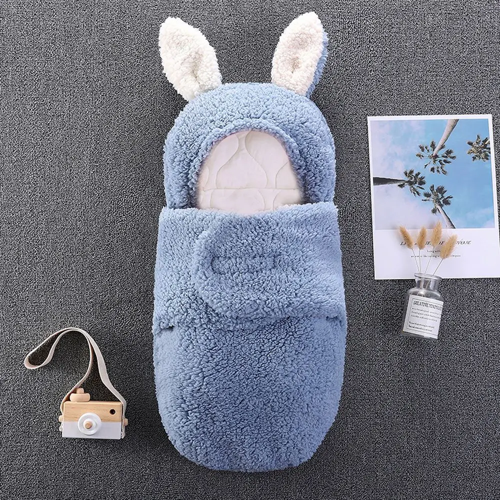 

Winter Hooded Rabbit Ear Thicken Newborn Wrap Blanket Swaddling Stroller Wrap Baby Swaddle Wrap Swaddle Sleeping Bag