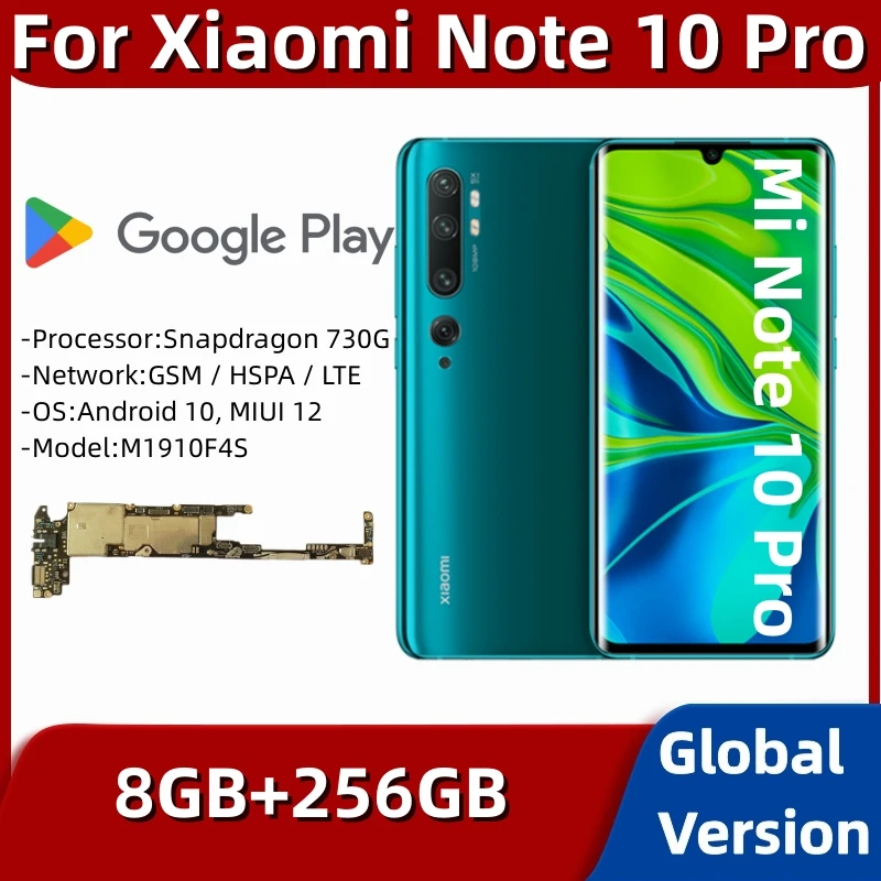 

Материнская плата для Xiaomi Mi Note 10 Pro, M1910F4S, оригинальная материнская плата, 256 ГБ Global ROM, разблокированная плата основных цепей