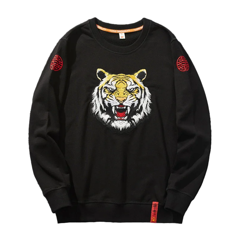 Sukajan Hoodies Men Tiger Embroidered Luxury Velvet Sweatshirts Oversized Fleece Streetwear 2022 Autumn Winter