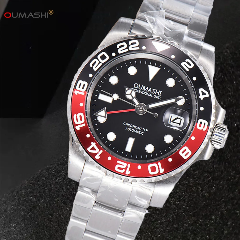 

1New Luxury OUMASHI 40mm GMT Automatic Movement Watch Men's Mechanical Watch Stainless Steel Sapphire Glass Water Resistant