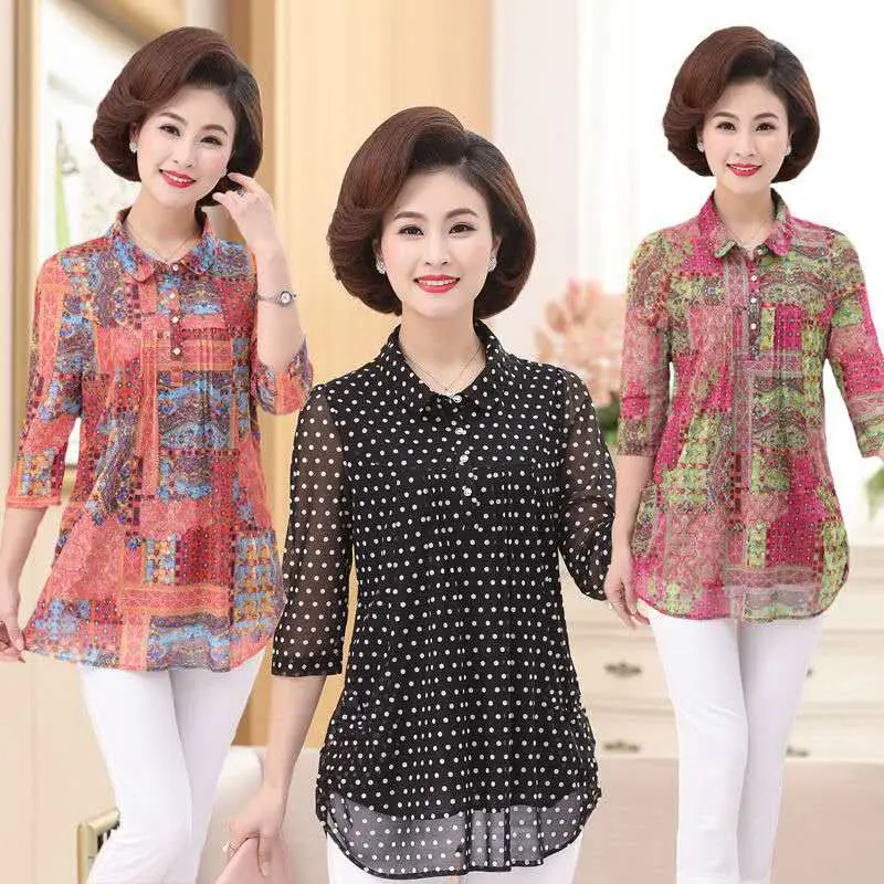 

Blouse Women Women's Printed Chiffon Shirt Long Sleeve Summer Clothes Tops Loose Blusas Ropa De Mujer 5XL J420