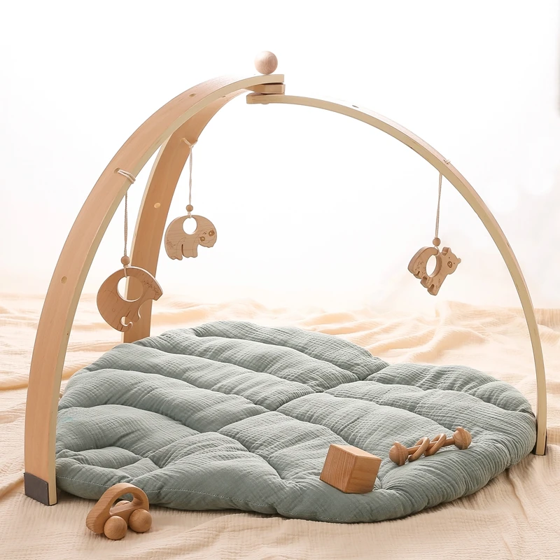 1set Natural Wooden Baby Gym Triangular Curved Shape Detachable Wooden Frame Play Gym Activity Set  Baby Room Decorations Toy