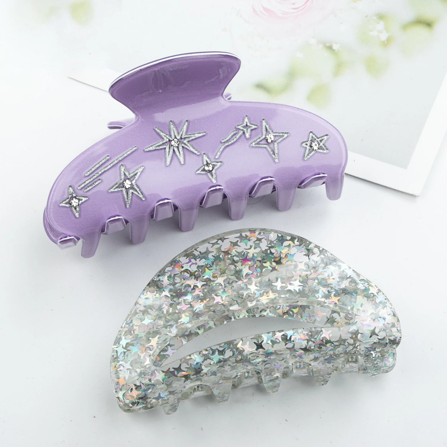 

New Korean Woman Glitter Star Hair Claws Lady Sweet Shark Clip Hairpins Girls Acetic Hair Clips Barrettes Hair Accessories
