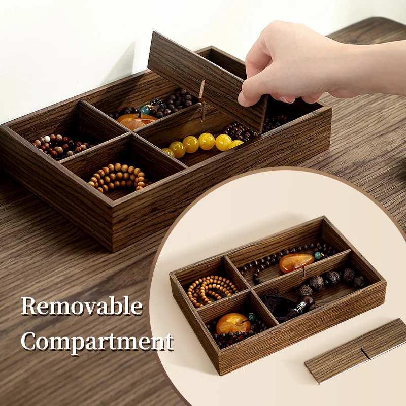 Casegrace Wooden Buddhist Jewelry Organizer Box with Lid Buddha Pendant Necklace Bracelet Storage Tray Case Men Jewelry Gift Box