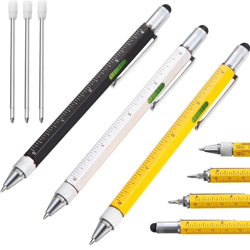 

Ручка 6 в 1, миниатюрная шариковая ручка, искусственная линейка, отвертка, сенсорный экран, стилус, спиртовой уровень, подарочная ручка для му...