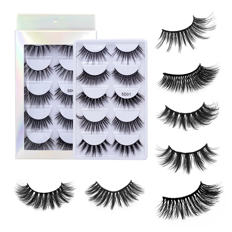 

New 5Pairs Natural Faux Cils Eyelashes Fluffy Cosplay Faux Mink Russian Volume Strip Lashes Wispy False Eyelashes Set Wholesale