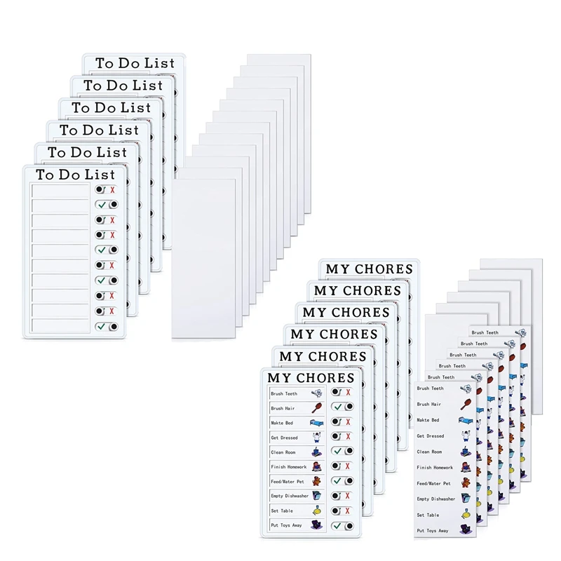 

New-6-Pack Kids Checklist Board Plastic Kids Chore Sheet Kids Daily Checklist Detachable Message Board With 12 Card Stocks