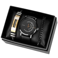 3pcs leather watch with bracelet for men luxury original gift set new turntable male quartz wristwatches regalos para hombre