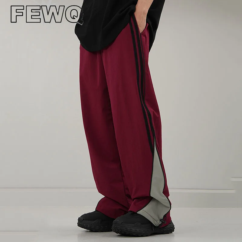 

FEWQ Spliced Striped Men's Sweatpants Vintage Male Straight Casual Pants Vintage High Street Trosuers Summers 2023 New 24B2503