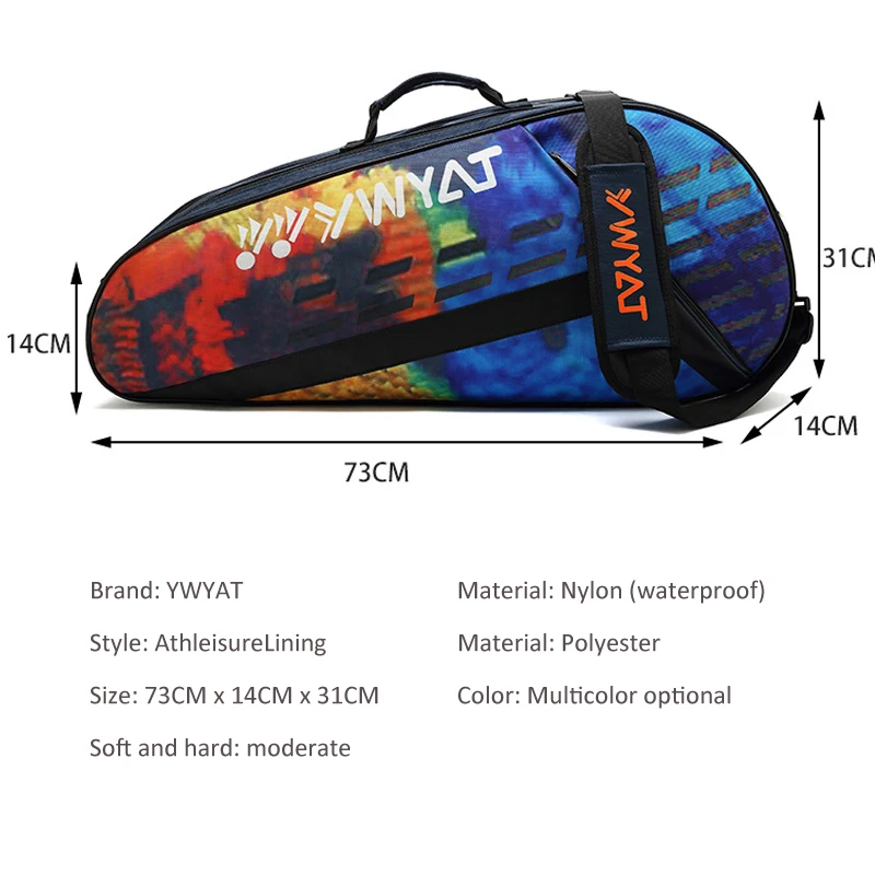 YWYAT Badminton Bag for 3 Rackets Waterproof Large Capacity Shoulder Sport Bags with Shoe Comparment