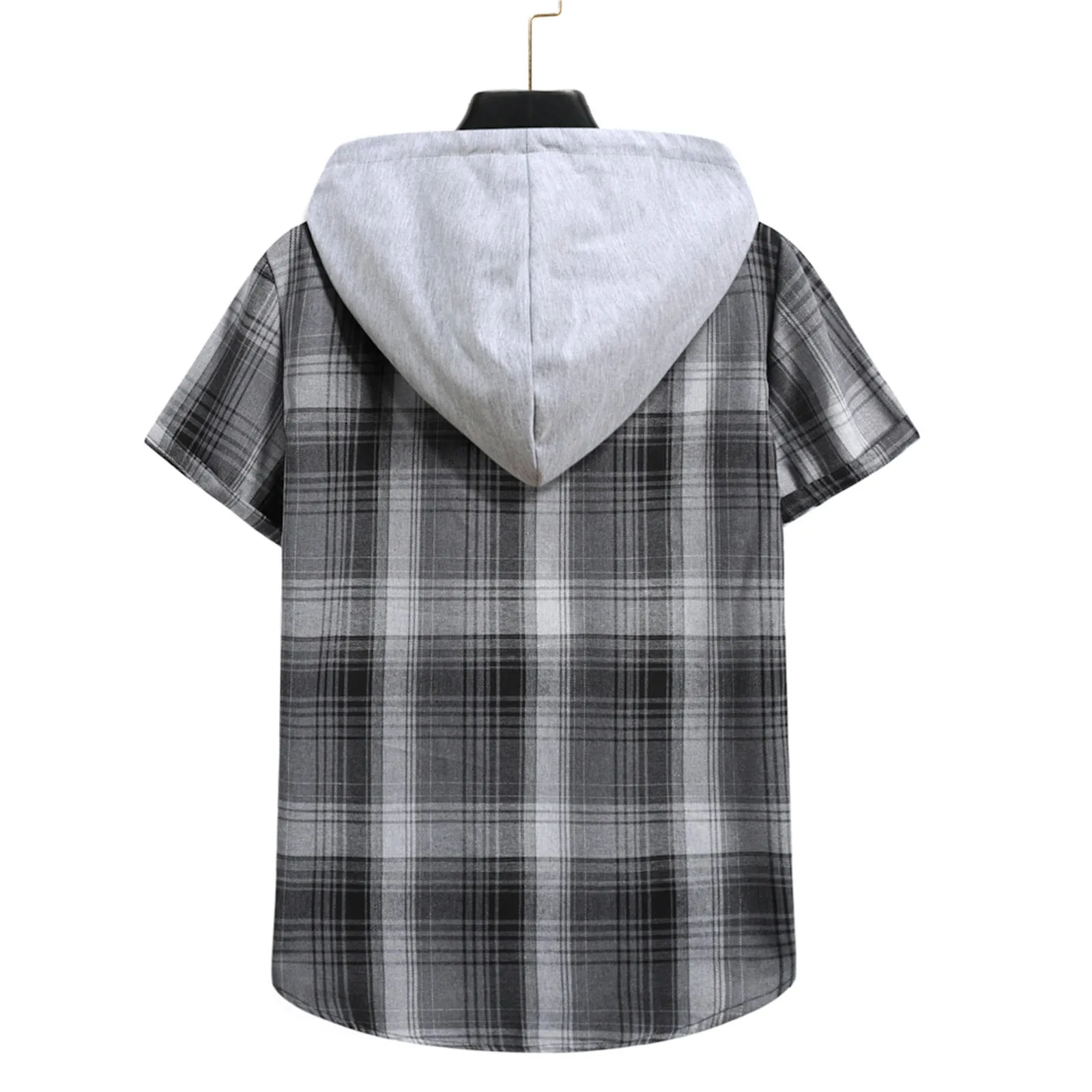 

Мужская футболка с отложным воротником, с капюшоном, в клетку, с коротким рукавом, дизайнерские футболки для мужчин, летние свободные и удоб...