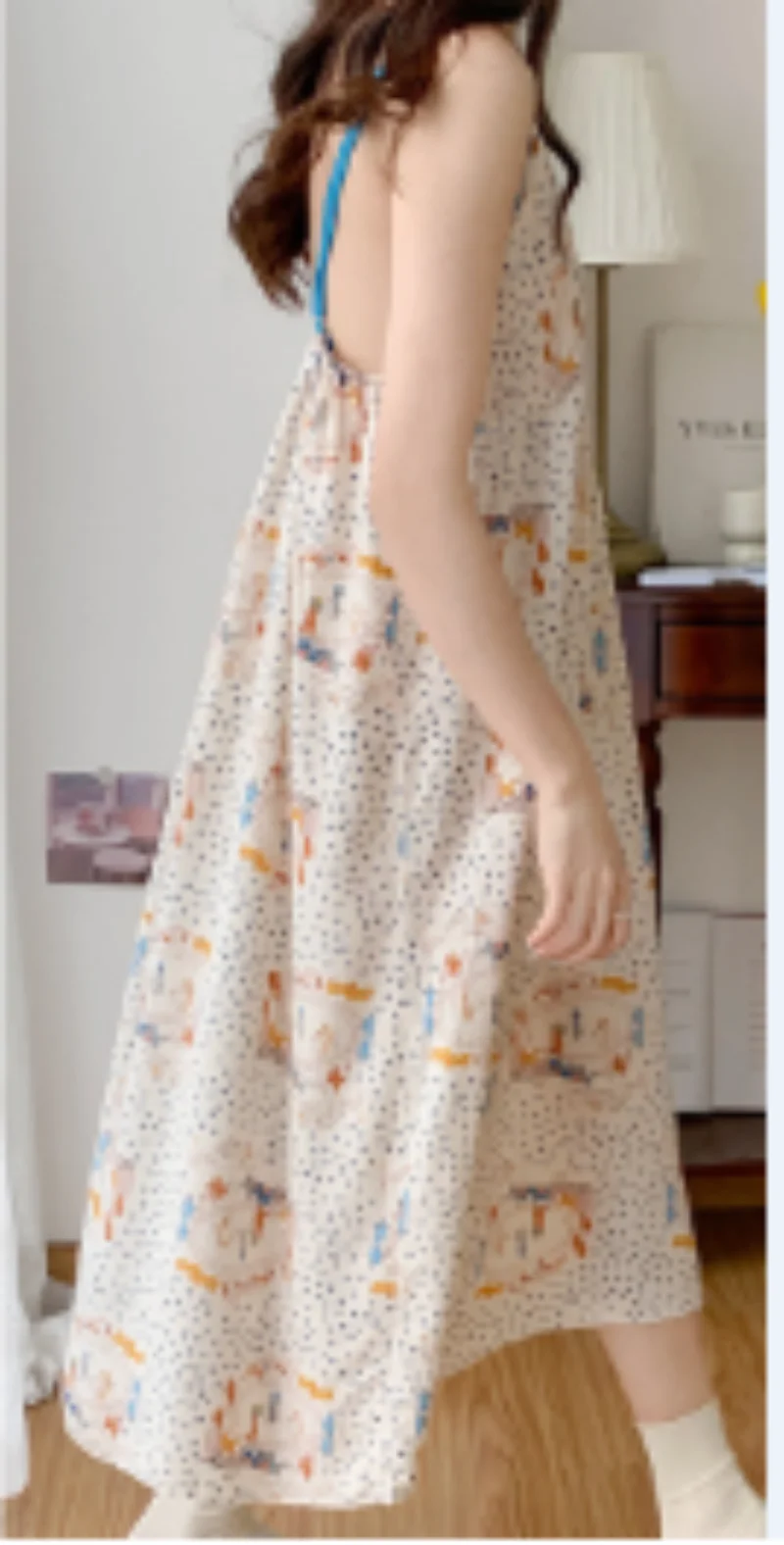 Young Women Nightgown V-neck Low-Cut Sexy  Lady Wear Girlfriends Clothes Outside Middle Skirt Breathable  Summer Halter Dresses