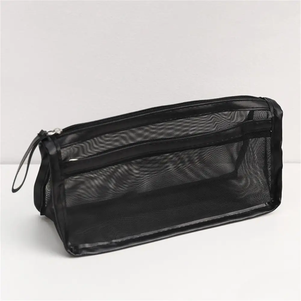 

Fine Workmanship Useful Compartment Design Stationery Bag Mesh Pen Case Dust-proof for Office