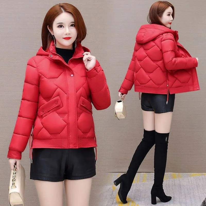 Short cotton jacket for women in winter 2022 New fashionable cotton jacket Age reducing versatile hooded warm cotton jacket