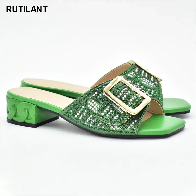 

Latest Design Ladies Shoes and Sandals Open Toe Shoes Pumps Nigerian Women Shoes Decorated with Rhinestone Wedding Shoes Bride
