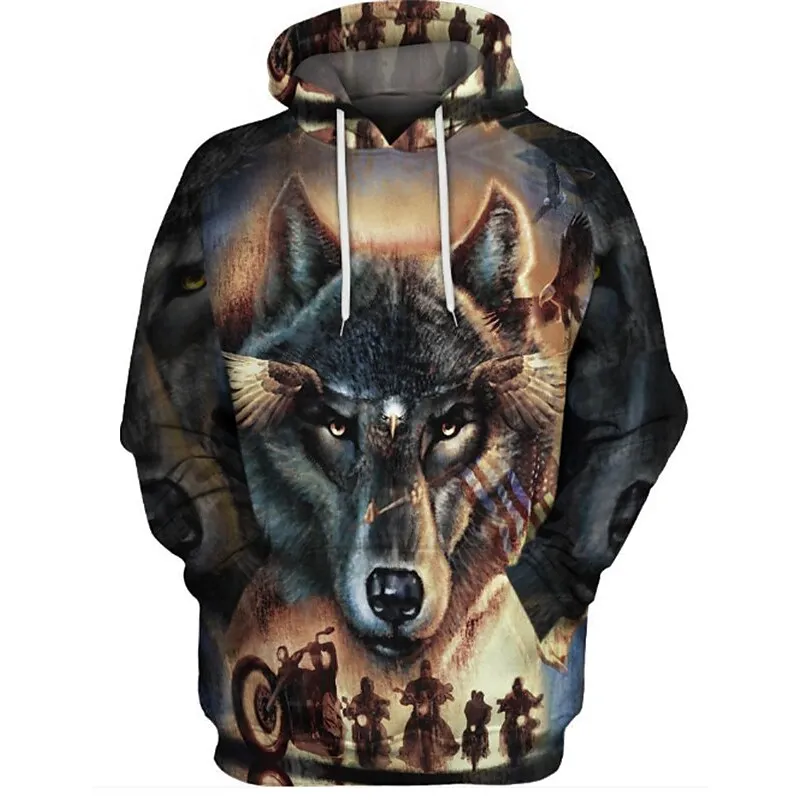

2023 Men Sweatshirt 3D Hoodie Wolf Print Fashion Jacket Sweater Autumn Casual Coat Unisex Size Small XXS-6XL Large Size Clothing