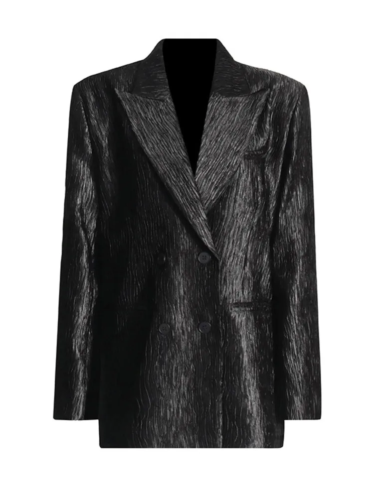 ZMEENNA V-образный вырез двубортный сплошной цвет Текстура ощущения отложной