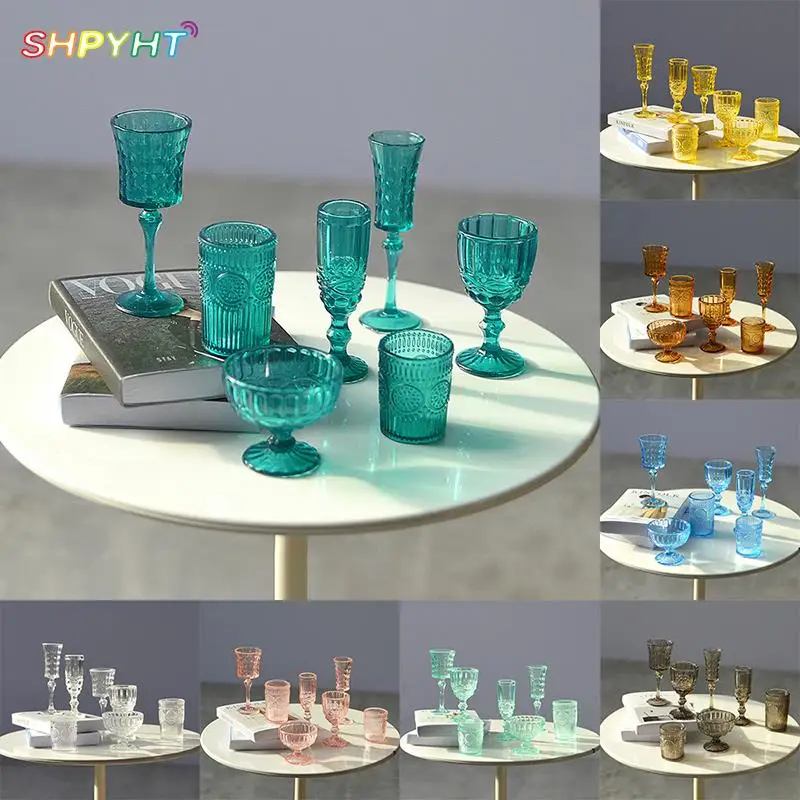 

7Pcs/Set 1:6 Dollhouse Miniature Water Cup Carved Wine Glass Champagne Glass Model Kitchen Furniture Decor Doll Accessories