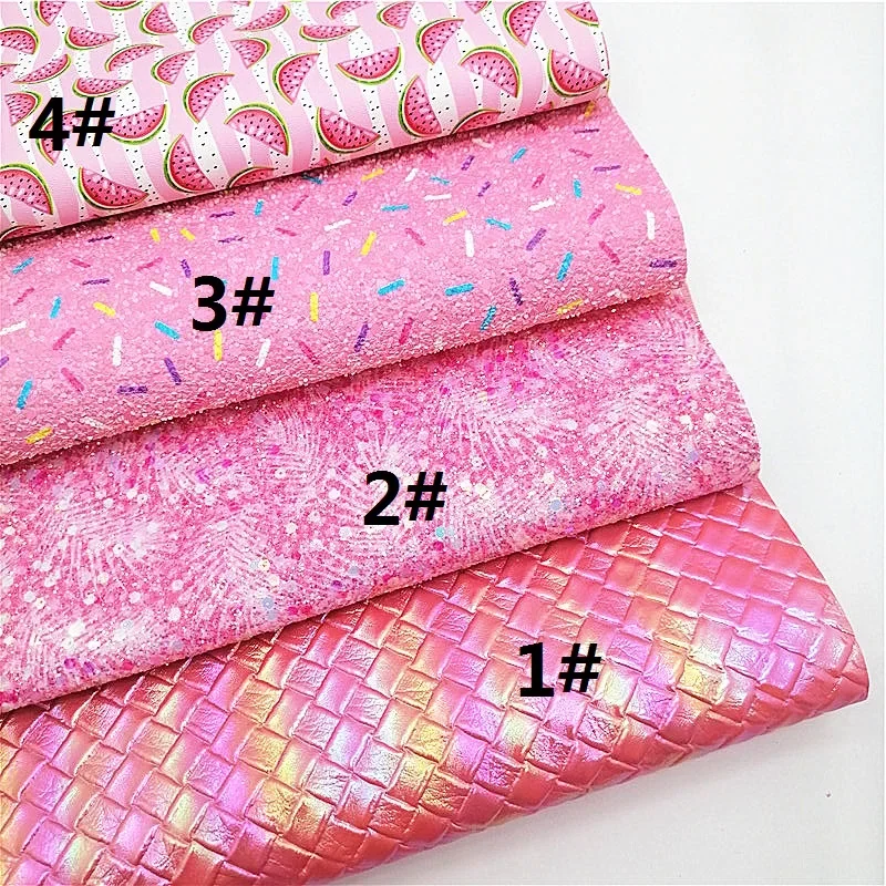Pink Glitter Leather Sheets Sprinkles Custo Flowers Printed Faux DIY Craft Mini Rolls W046