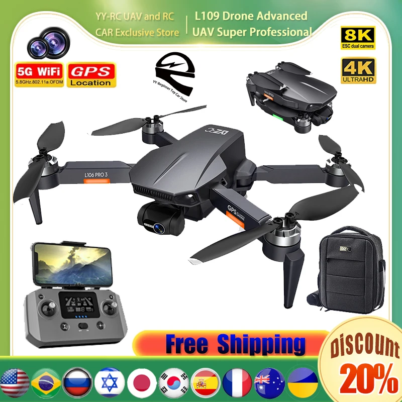 

L109 Drone Advanced UAV Super Professional Dual HD Camera One Button Follow Follow Me Drone GPS 3-axis Mechanical Gimbal Camera