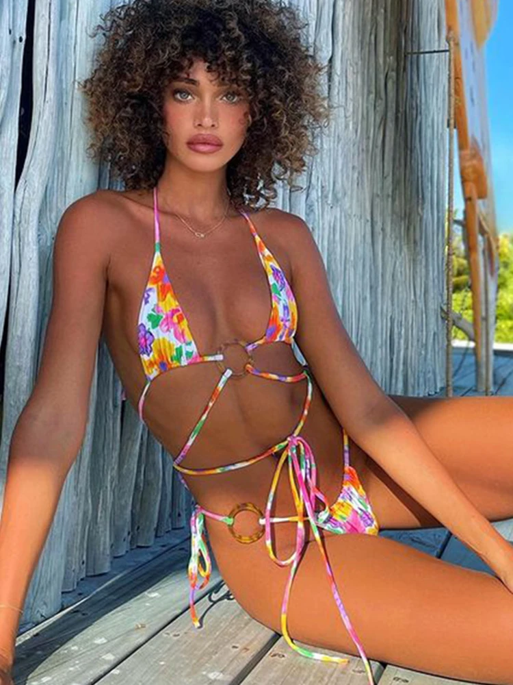

Zrtak NEW 2022 Bikinis Sexy String Adjust Swimwear Women Bath Suit Triangle Cup Bikini Sets Thong Halter Micro Swimsuit Bandage