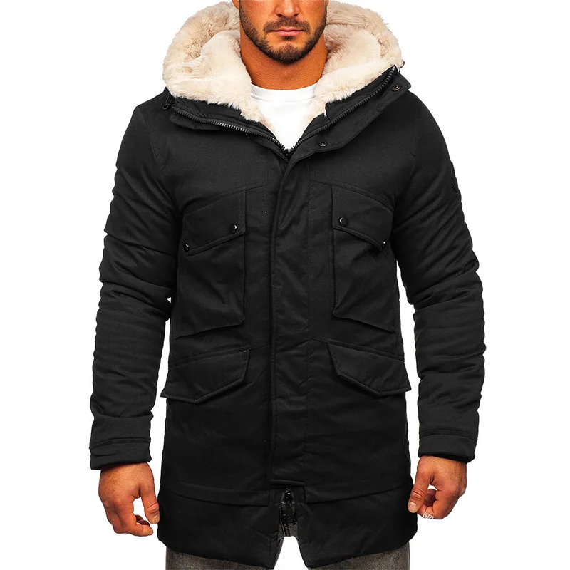 2022 New Casual Fleece Hooded Thickened Jacket Cotton Padded Mens Parkas Autumn Winter Male Coats Ropa De Invierno Para Hombre