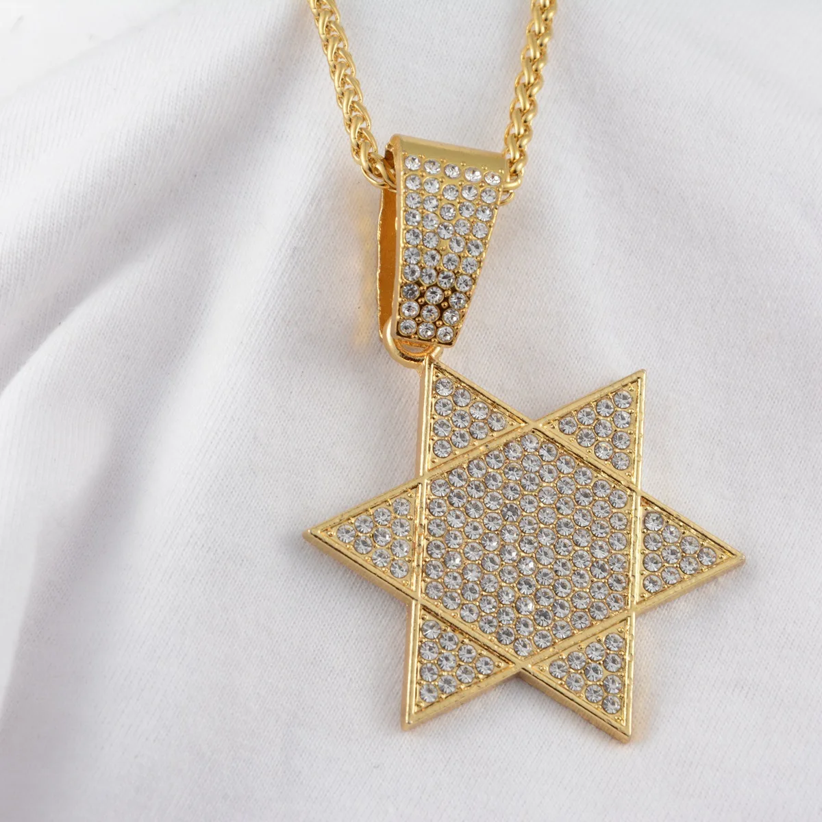 Collar de cristal con microincrustaciones para hombres y mujeres, joyería religiosa de Color dorado, estrella de David, Israel, Menorah, judaísmo hebreo