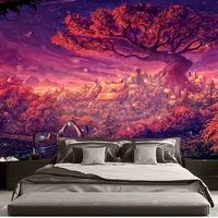red life tree tapestry fairy tale forest fantasy landscape mysterious tree tapestries home bedroom room decor wall hanging