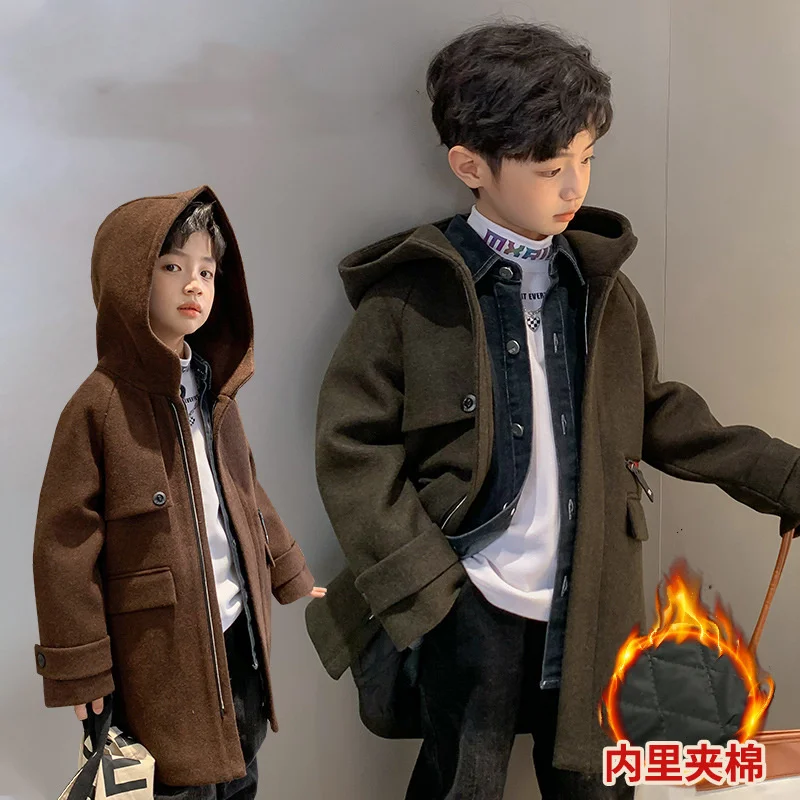 

Girls Wool Coat Jacket Outerwear 2022 Furs Thicken Plus Velvet Winter Autumn Cotton Children's Clothing
