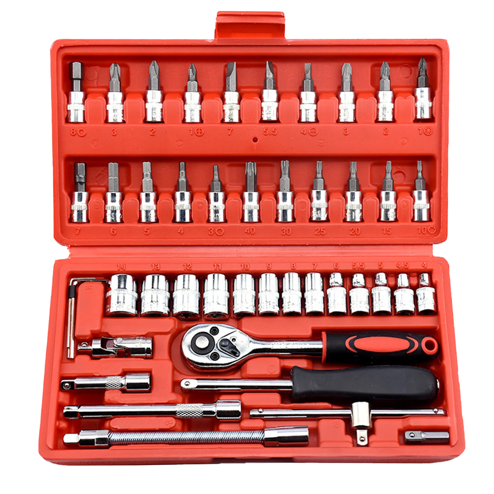 

46pcs 1/4inch Ratchet Torque Wrench Tool Auto Professional Household Socket Set Car Repair Combo Practical Accessories Portable