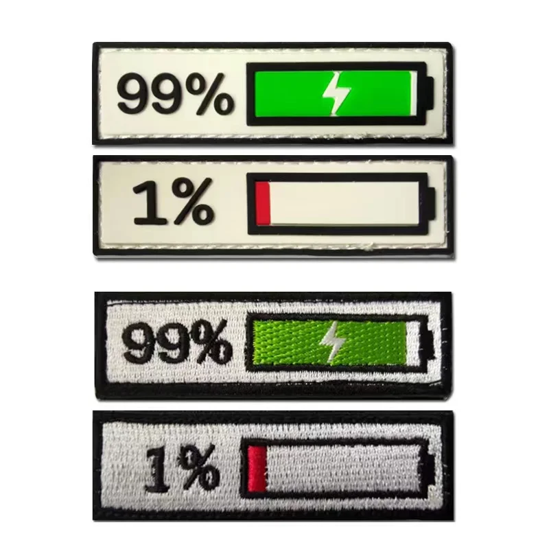 

Mobile phone battery 1% 99% Logo PVC Patch Embroidery 3D Tactical Badge Airsoft Patches Applique For Jacket Jeans bag