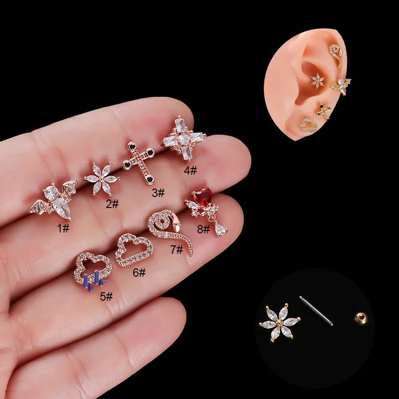 

1Pc Korean Bat Cross Trendy Women Earring 2022 Both Sides Screwed Rod Stainless Steel Earrings Ear Studs Jewelry
