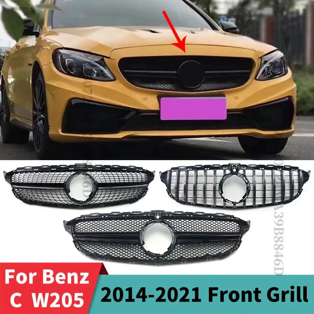 Алмазная Входная сетка GT GTR, передняя решетка радиатора, аксессуары для настройки для Mercedes Benz C W205 C205 S205 2014-2021 AMG, установка в стиле AMG