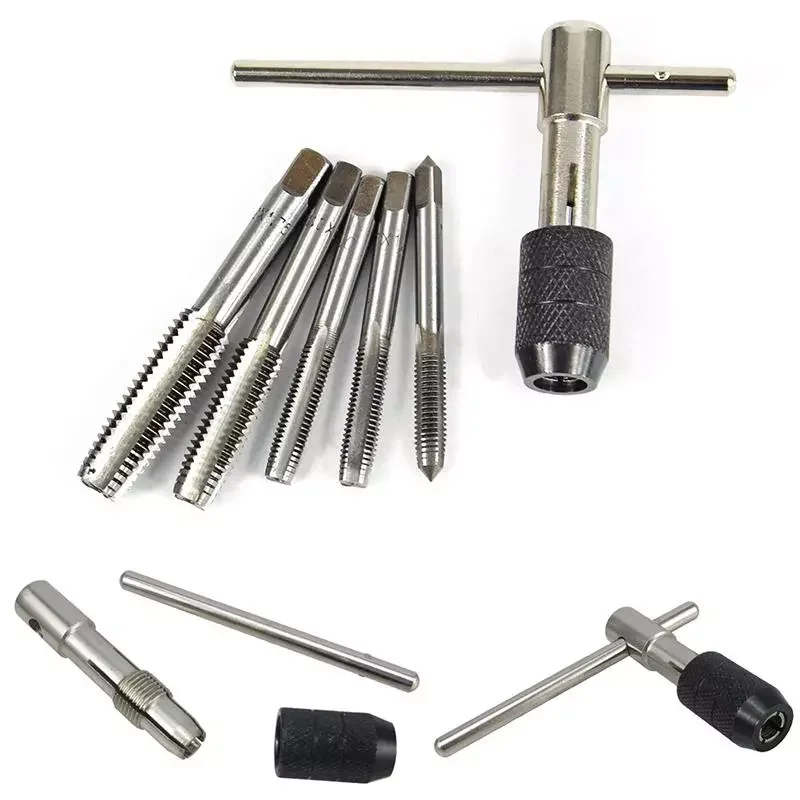 

6Pcs/Set M6-M12 T-Handle Ratchet Tap Wrench Machine Screw Thread Metric Plug Tap Machinist Tool Hand Tapping Tools
