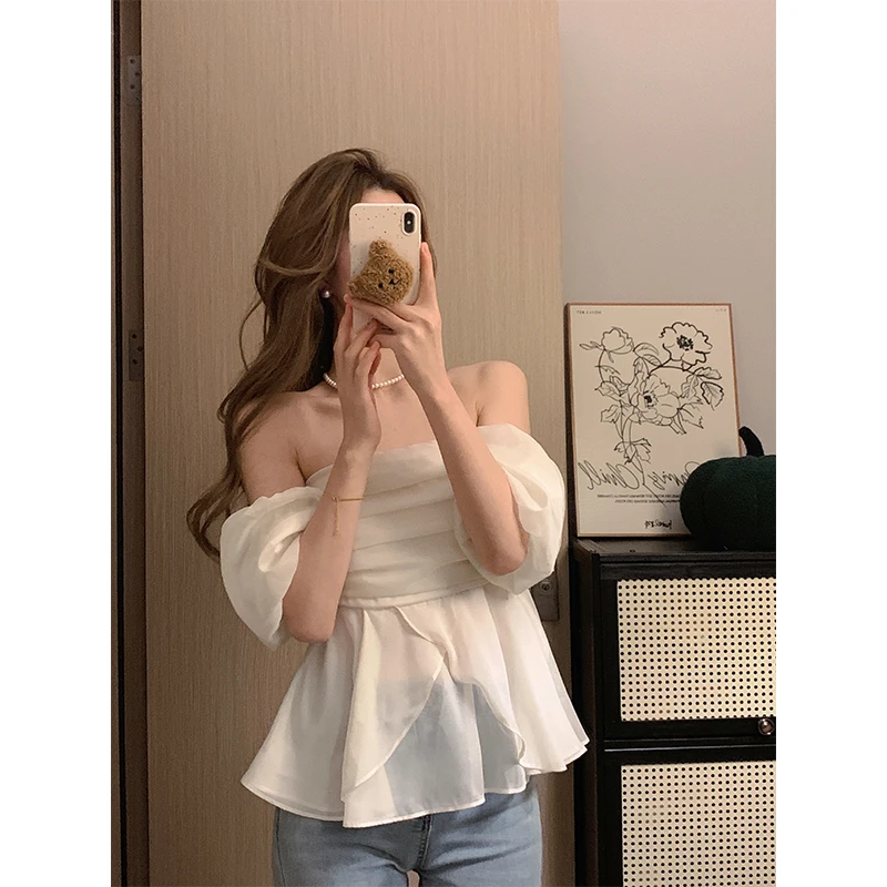 Футболка женская с открытыми плечами пикантный однотонный топ без рукавов