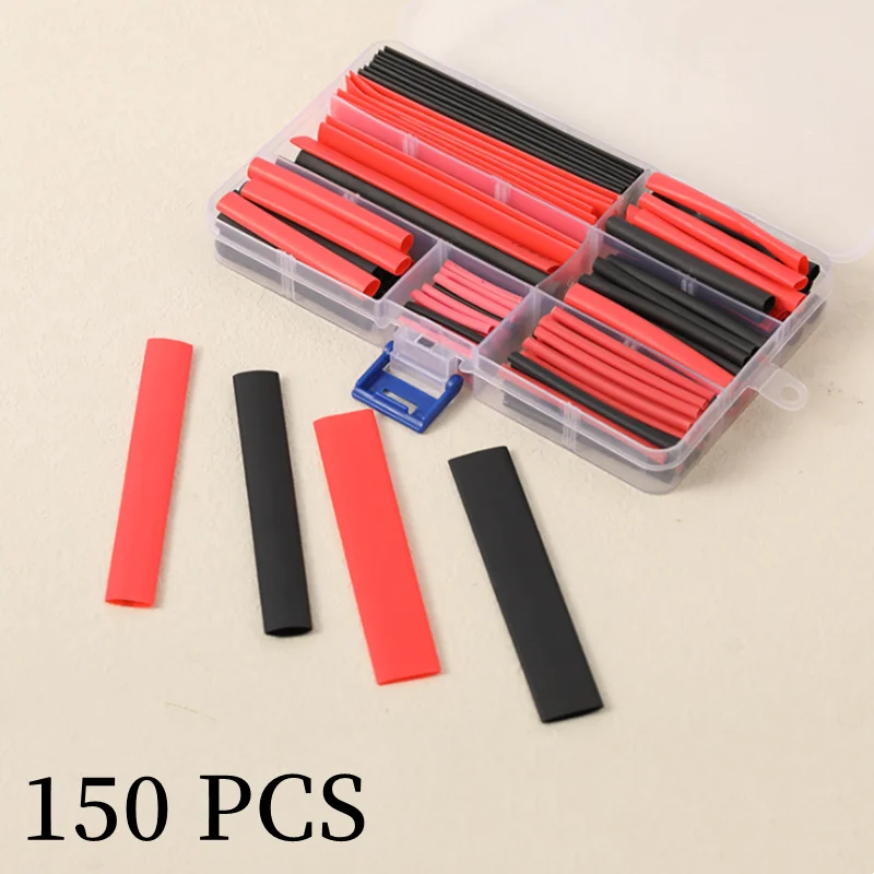 

150 PCS Black Red Boxed Thermoresistant Tube Wire Insulated Polyolefin DIY Kit 2:1 Times Shrink Heat Shrink Sleeve Set