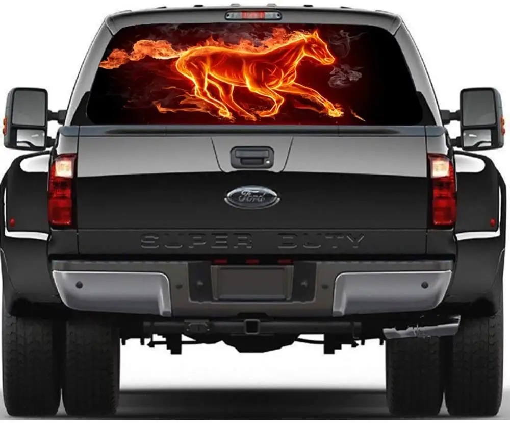 Red Horse Rear Window Decal Sticker Car Pickup Trucks Wrap Graphic Perforated See Through Red Universal Scratch Hidden Car Stick
