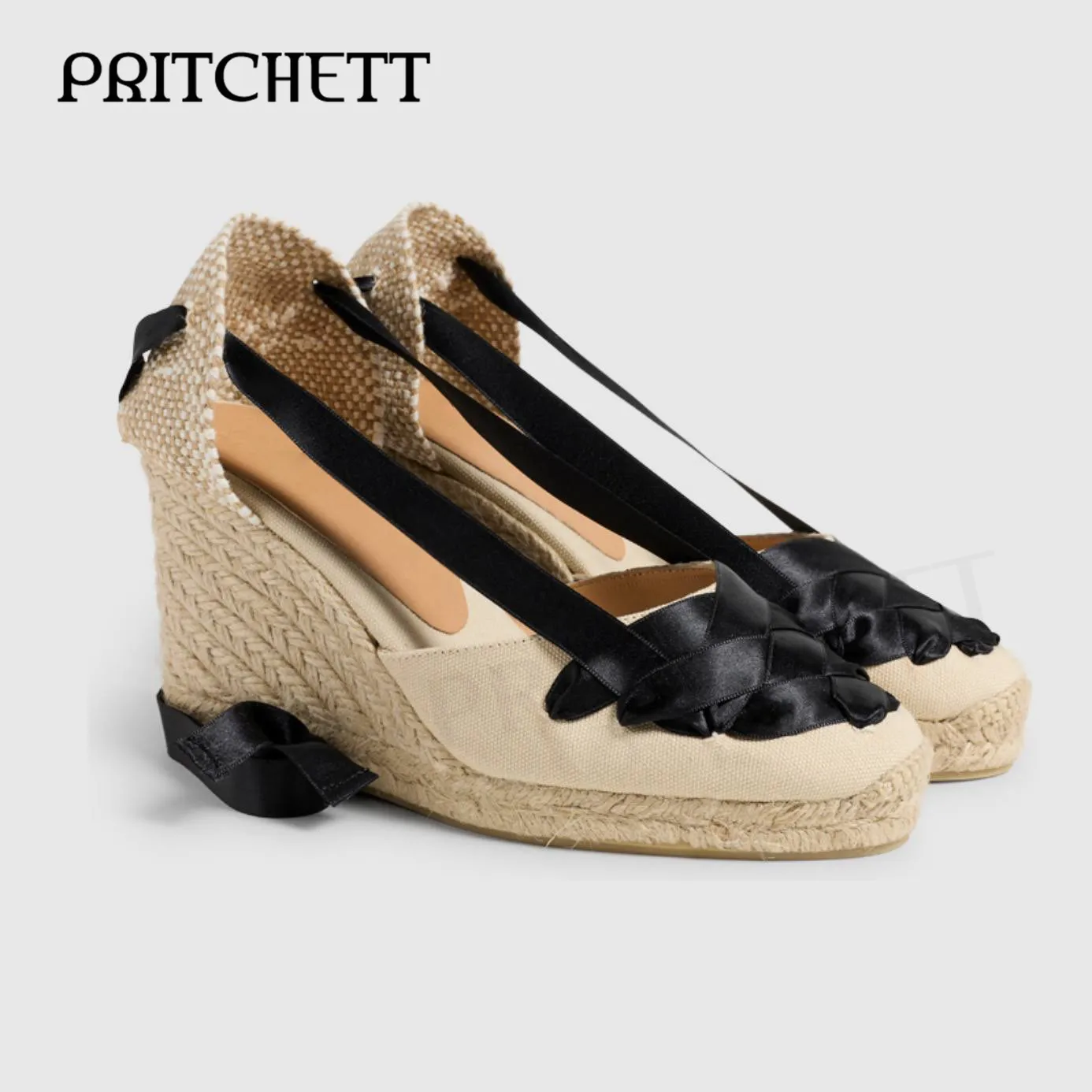 Color Matching Wedge Espadrille Women's Shoes Blue Ribbon Ankle Strap Hollow Baotou Platform Sandals Woven Fashion Women's Shoes
