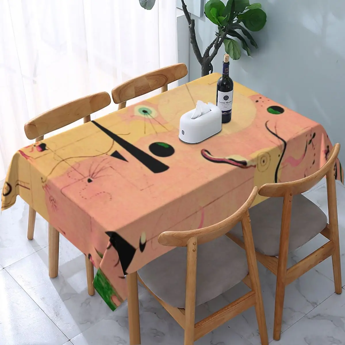 

Rectangular Joan Miro Table Cover Elastic Fitted The Hunter Catalan Landscape Table Cloth Backing Edge Tablecloth for Dining